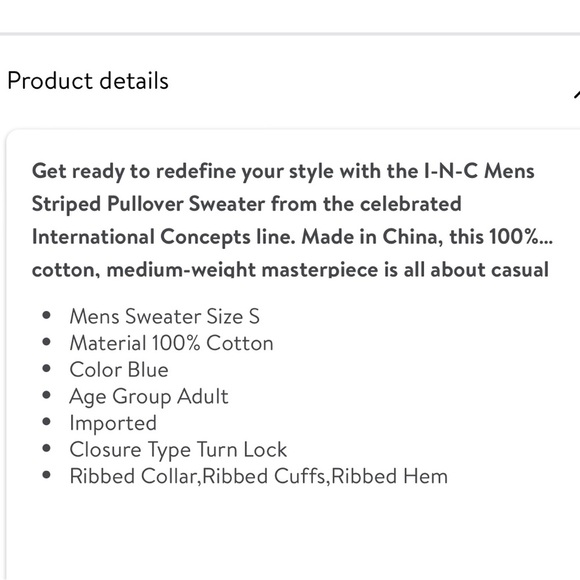 I-N-C 💯 % Cotton Mens Striped Navy White Crew Neck Pullover Sweater S - Picture 11 of 11